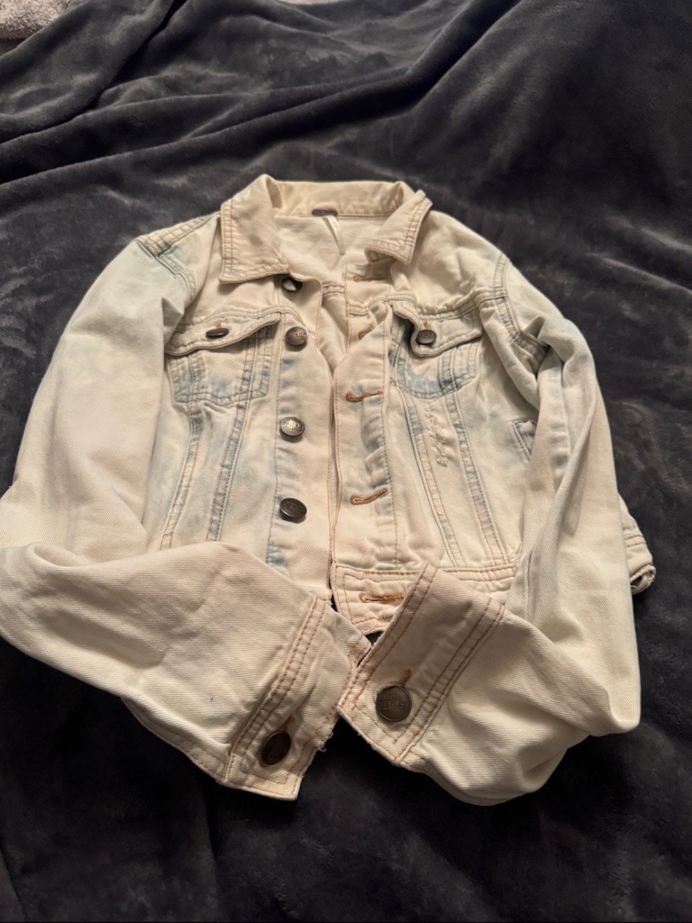 Free People Cream Washed Denim Jacket